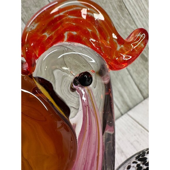 Vtg Hand Blown Art Glass Pelican Bird w/ Fish Figurine Paper Weight 6.5" Tall - Picture 11 of 13